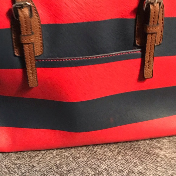 Dana Buchman Red and Navy Striped Purse Bag - Picture 2 of 8